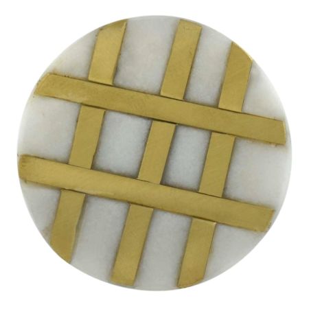 White Round Marble Brass Striped Cabinet knob